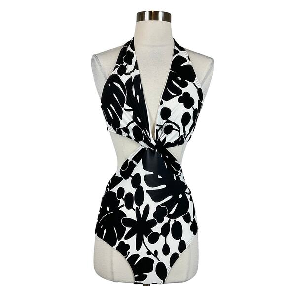 Kate Spade Women's Bathing Suit Size Medium Black and White Floral One-Piece - Picture 1 of 12